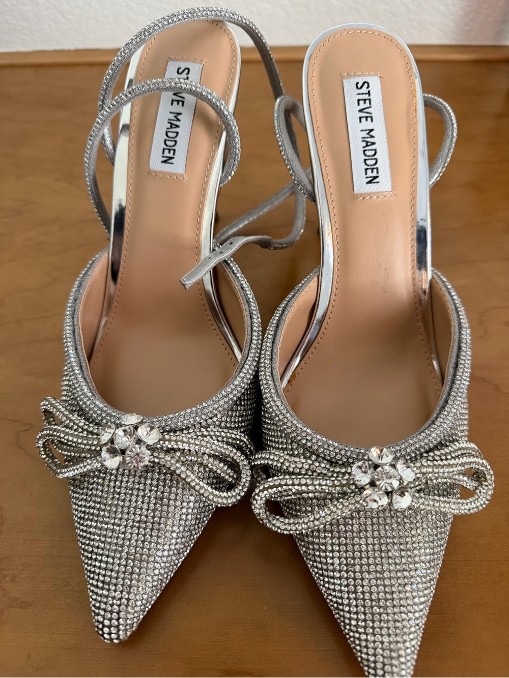 Steve Madden Silver Crystal-Embellished Pointed-Toe Heels